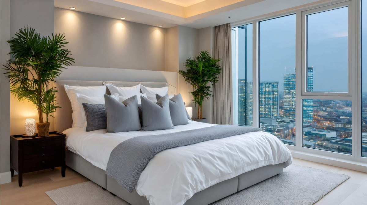 clean and simple bedroom in a luxury apartment